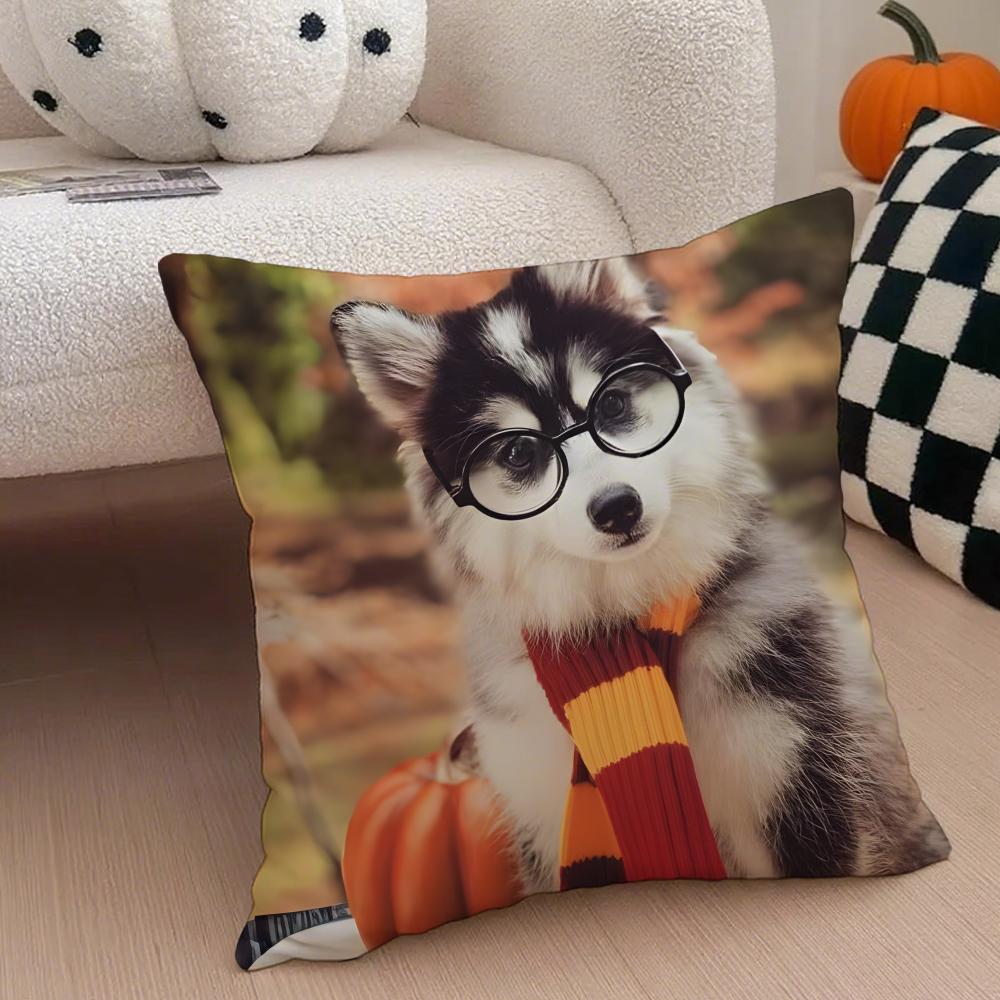 Cute funny Siberian Husky Cushion Cover Throw Pillow Cover Hidden Button Durable Polyester Chair Cushion 30X30cm