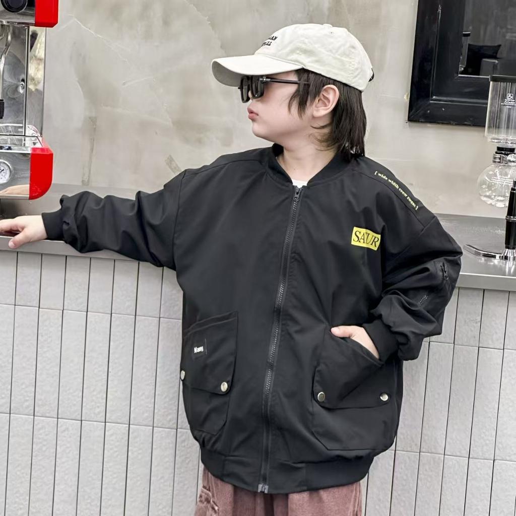 Boys Autumn Jacket Kids Casual Loose Faux Leather Coat Toddler & Children Solid Color Zipper Baseball Jacket