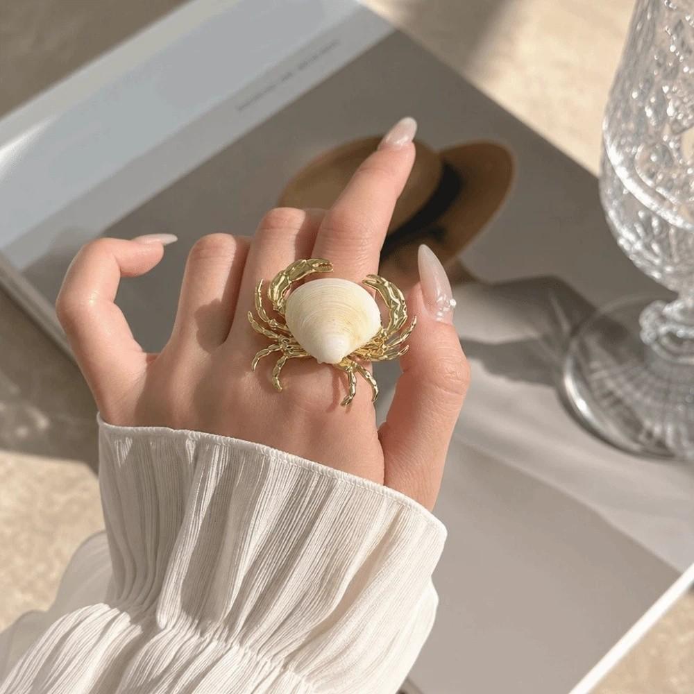 Adjustable Ocean Animal Jewelry Sparkly Shell Ring Unique Crab Ring Gift