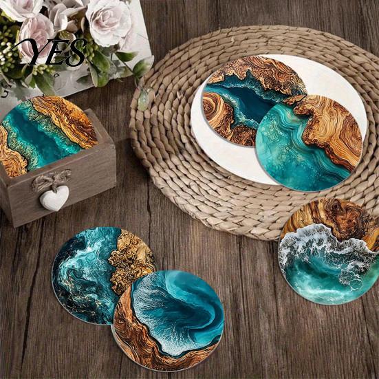 Wear-resistant Drink Coaster 6PCS Car Coaster, Reusable Ocean Theme Heat Resistant Pads, Non-Slip Non-burning Tabletop Stain Cup Holders, for