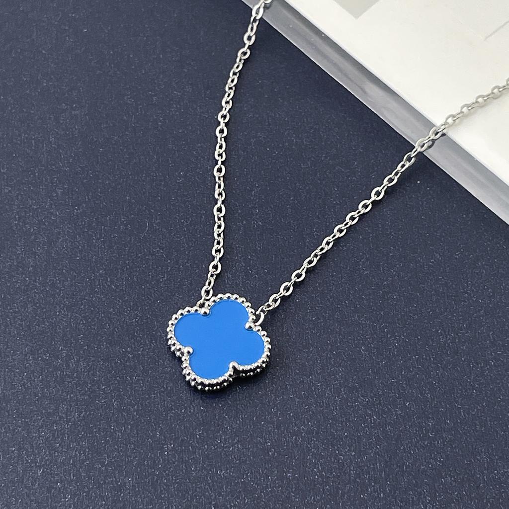 15mm Dubbelsidigt Titanstål Fyrklöver Halsband Dam Enkelt Titanstål Nyckelbenskedja Halsband Nät Röd Smycke