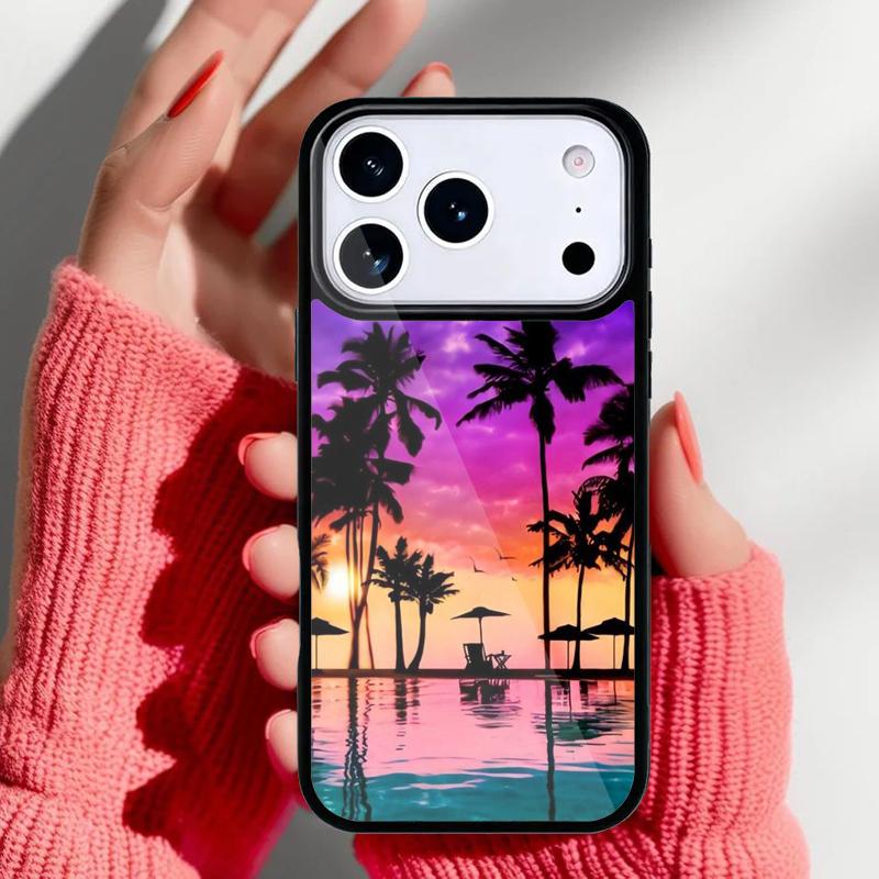 Summer Beach Sunset Palm Tree Phone Case for iPhone 17 Air 16e 15 14 13 Pro Max Back Cover for 12 11 Pro Coque