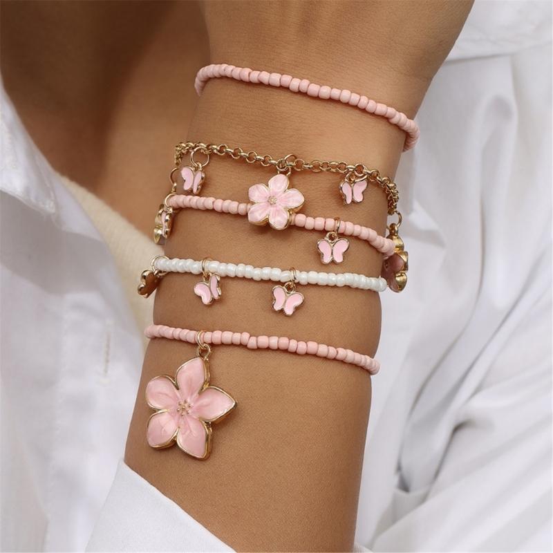 Pack of 5 Handmade Bead Bracelet Colorful Adjustable Wrist Jewelry Charm Bracelet Bead Texture for Various Occasion