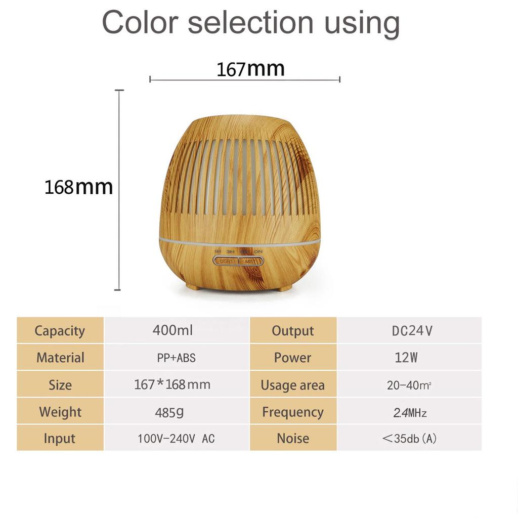 500ml Wood Grain Aromatherapy Diffuser & USB Humidifier - Large Capacity, Retro Design