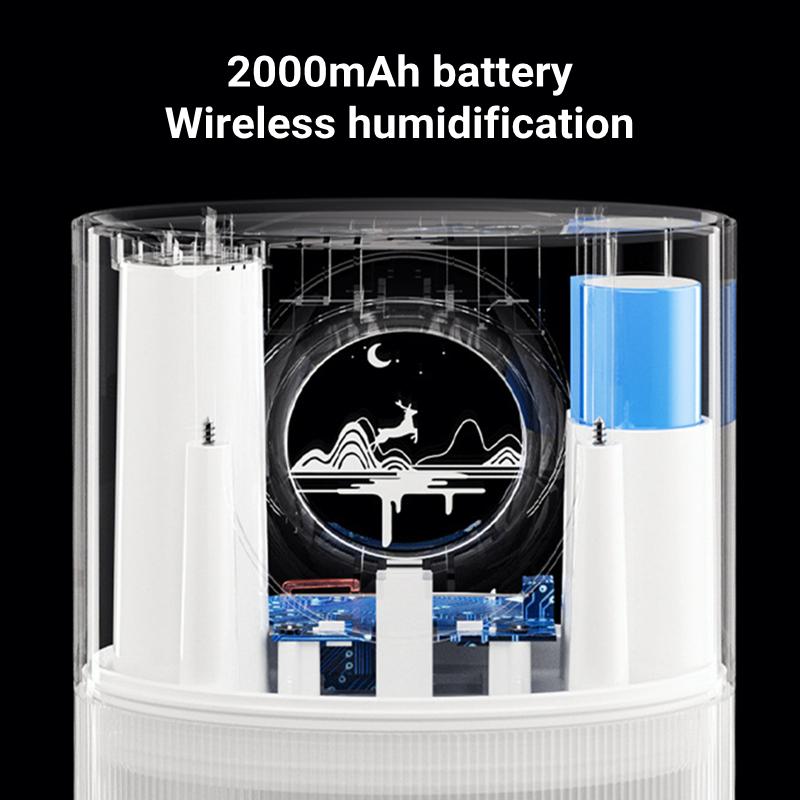 Tragbarer kabelloser Luftbefeuchter, wiederaufladbar, 2000 mAh, batteriebetrieben, Ultraschall, kühles Wasser, Aroma-Diffusor mit LED-Lampe