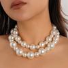 Vintage Exaggerated Large Pearl Chocker Collarbone Chain, Temperament Multi-Layer Beaded Necklace For Women