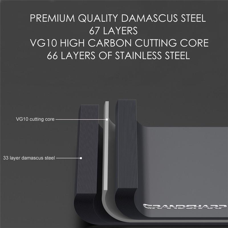 5'' Steakmesser VG10 japanischer Damaskus-Edelstahl-Utility-Pizza-Küchenwerkzeug Kochbesteck mit G10-Griff GRANDSHARP