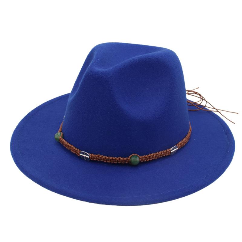2023 New Top Hat Jade Accessories Woven Fleece Belt Foreign Trade Jazz Hat Big Eaves Show Small Face Big Head Circle Felt Hat