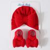 Newborn Knitted Cotton-filled Big Bow + Knitted Socks Set Baby Hat Headscarf Hat Wind
