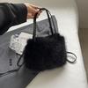 Ultra-Soft faux fur Winter Warm Handbag with Detachable Strap Solid Color Versatile Handbag for Everyday Use, Purse