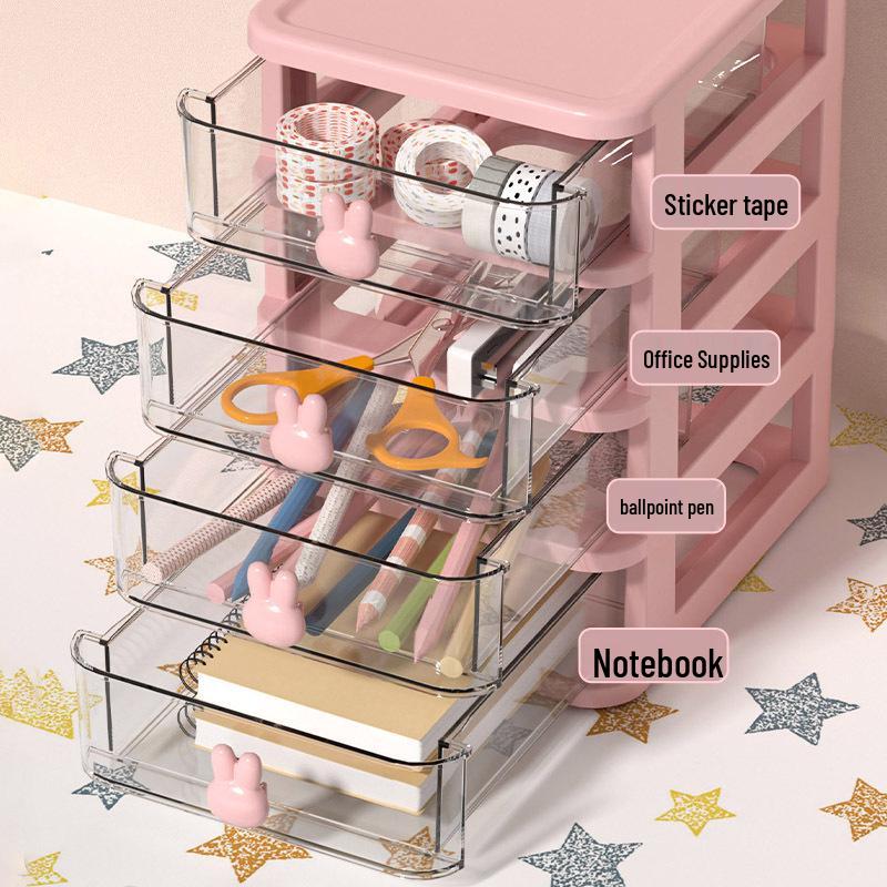Transparent Little Rabbit Desk Organizer Drawer for Students & Cosmetics