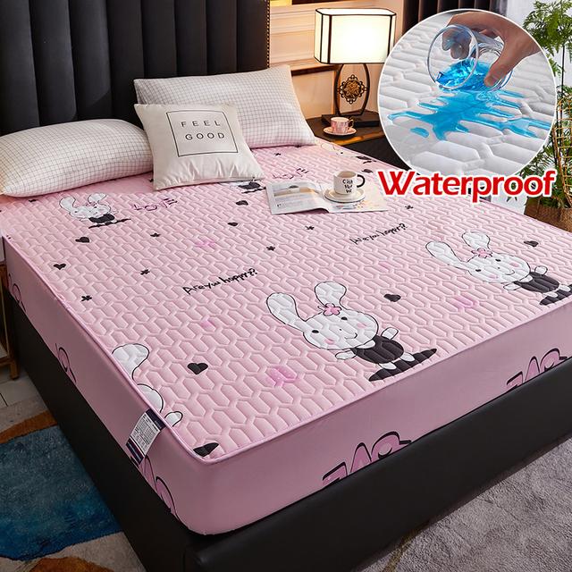 Waterproof Cartoon Quilted Fitted Sheet Bedspread With Elastic Band Non Slip Sheet King Size Bed