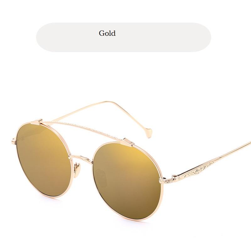 Retro Double Bridges Sunglasses  Men Luxury Brand Designer High Quality Metal Sun Glasses Fashion Women Round Glasses Uv400