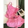 Dulces pijamas de rayas rosas y blancas estilo niña para mujer, verano, tirantes, pantalones cortos, traje fino y delgado para estar en casa, ropa exterior