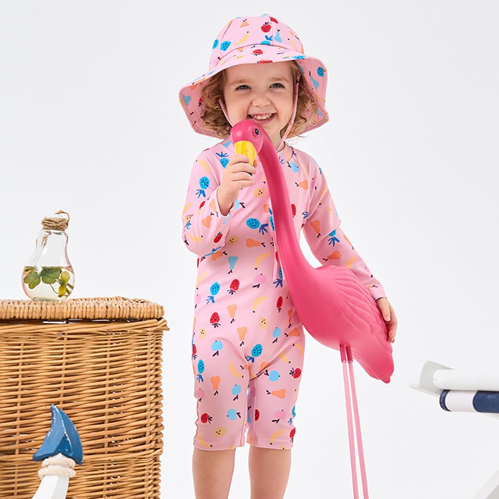 LJZM Baby Sizes Long Sleeve Rash Guard with Sunscreen and UV Protection for the or Ocean Girls' Swimsuit, Romper, 90-120cm, Kids' Cap, Beach, Pool,
