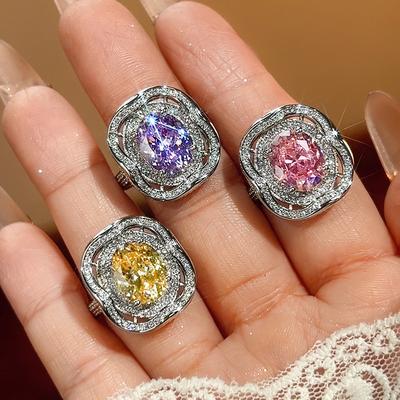 Bague en Cuivre Style Bijoux Femme Zirconium Lumière Luxe Haut de Gamme Rétro