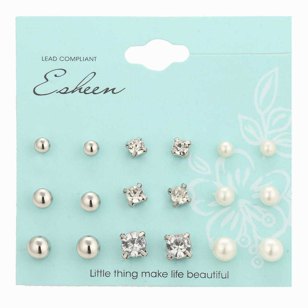 

Women s Geometric Pearl Stud Earring Set silver #1