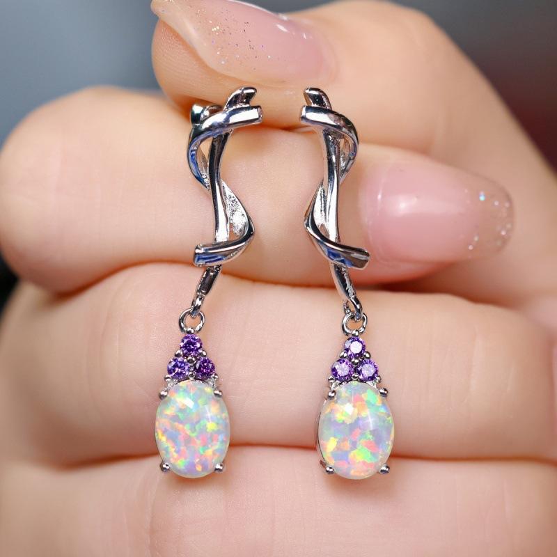 wih new oval diamond-encrusted zircon stud earrings simple personality niche earrings