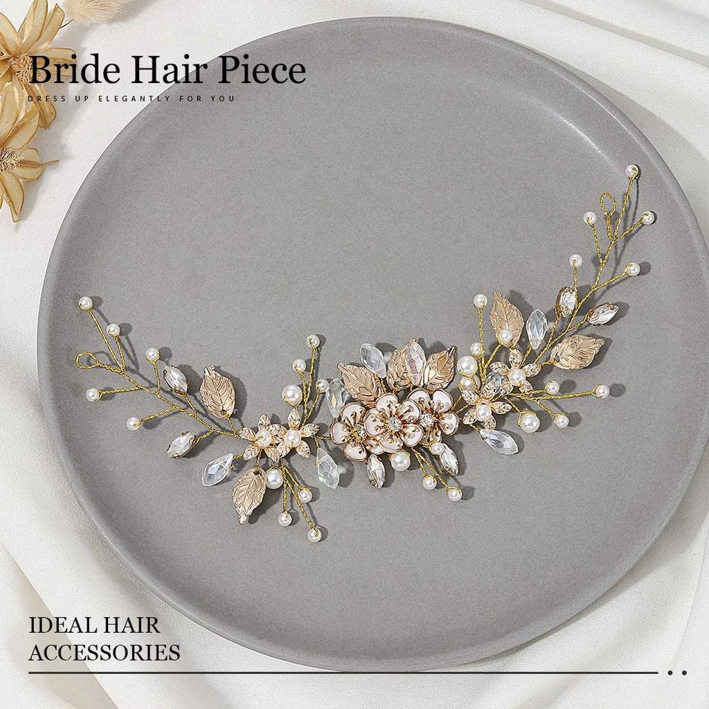 GORAIS Bride Wedding Hair Vine Flower Hair Piece Rhinestone Bridal Headpiece Hair Accessories for Women