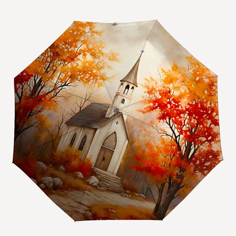 

1pc Church Autumn Fashionable Automatic Opening/Closing Folding Umbrella with 8 Bones, Windproof Portable, Daily Use186