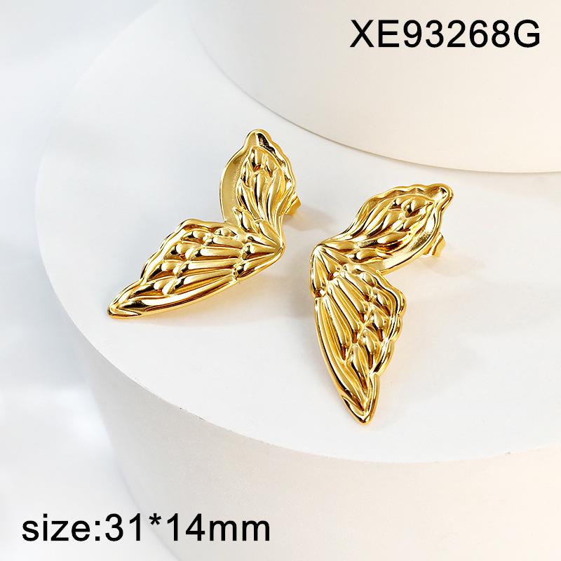 Gold Plated Titanium Steel Angel Wing Butterfly Earrings for Women - Elegant European & American Fashion