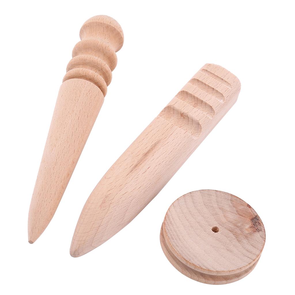 3 Types Wooden Leather Edge Burnisher Polished Grinding Tool(3 In 1 Set)