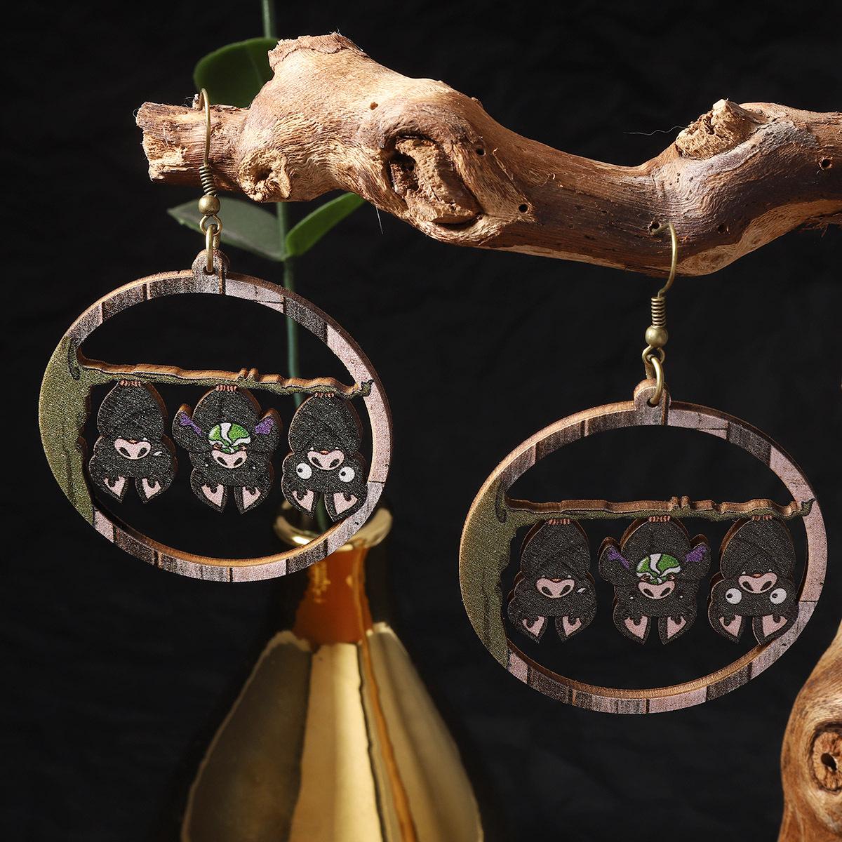 

The popular Halloween wooden printed, quirky and creative pumpkin ghost skull earrings are a niche and fashionable style