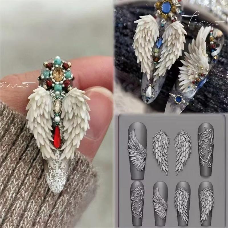 New 1 Piece Kawaii Butterfly Wing Silicone Nails Mold Reusable Templates Stamping 3D DIY Design Nail Art Parts Decorations Tools