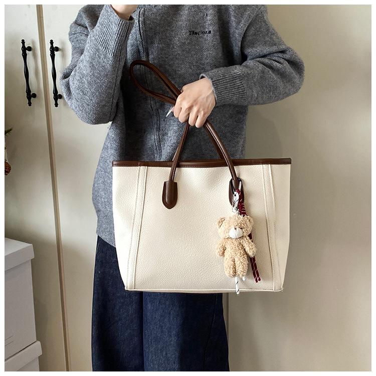 Large Capacity Fashion Tote Bag Women Detachable Charm Faux Leather Shoulder Bucket Purse Commuter Handbag