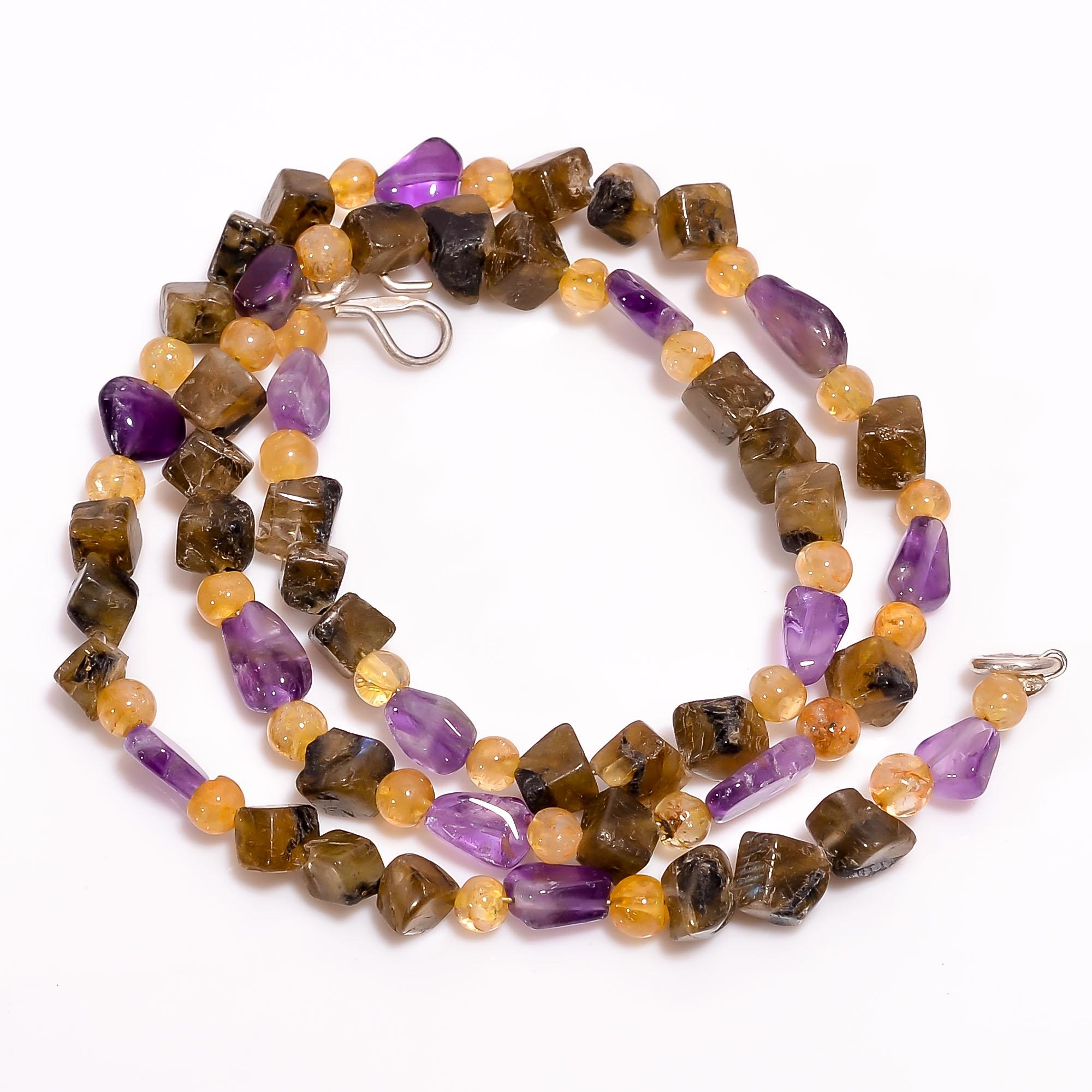 

AAA+ 100% Natural Amethyst Citrine Mix Shape Smooth Beads Necklace 4-9 mm 17 UB-8521
