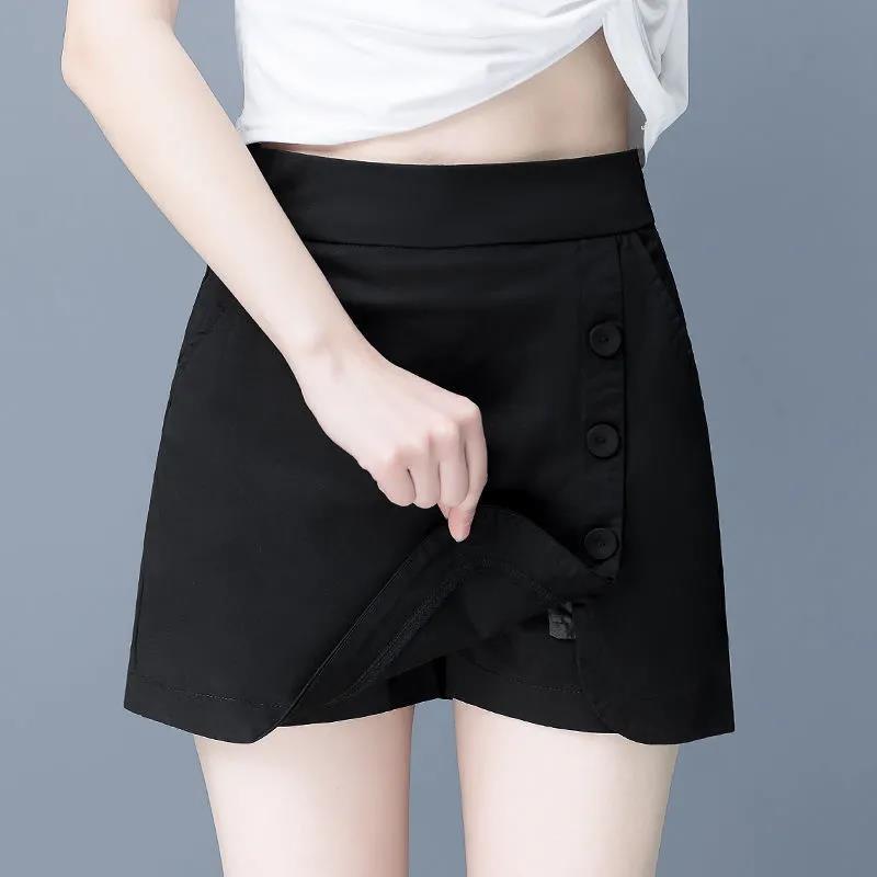 Sommer Koreanischer Stil Locker und Dünn Shorts Damen Hohe Taille Weites Bein Hakama A-Linie War Dünn und Gefälscht Zwei Sets Rockhose