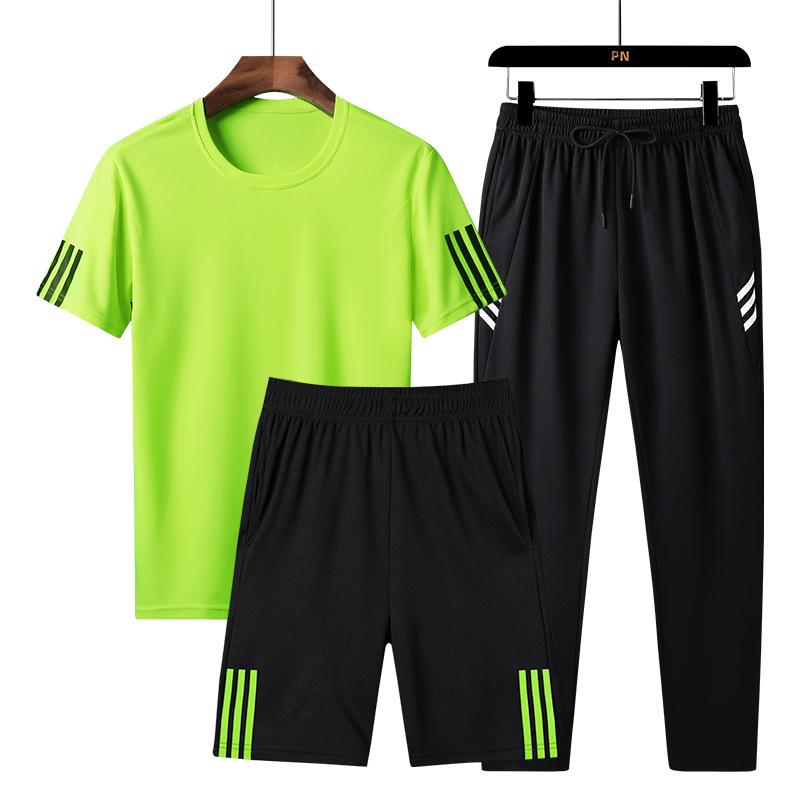 Unisex Quick-Dry 3-Piece Sportswear Set: Short-Sleeve Tee, Long Pants & Shorts for Junior High PE