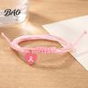 Soft Multi Strand Rope Bracelet Breast Cancer Awareness for Women, Adjustable Woven String with Heart Butterfly Alloy Pendants Ribbon Charm, Handmade
