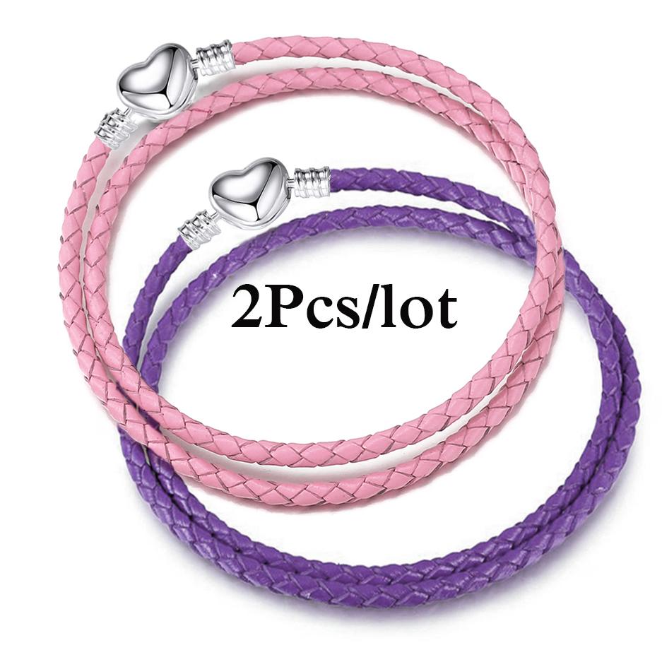 2Pcs/Lot Vintage Jewelry Leather Chain Bracelets Fit DIY Handmade Beads Charms Bracelet Couples Pulsera Jewelry For Women Men