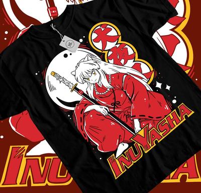 Inuyasha Sesshomaru Koszulka Czerwony Księżyc Inu Yasha Anime Czarna Krótki Rękaw Wszystkie Rozmiary Unisex Koszulka