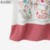 ZANZEA Women Casual Round Neck Summer Short Sleeve Print Blouse