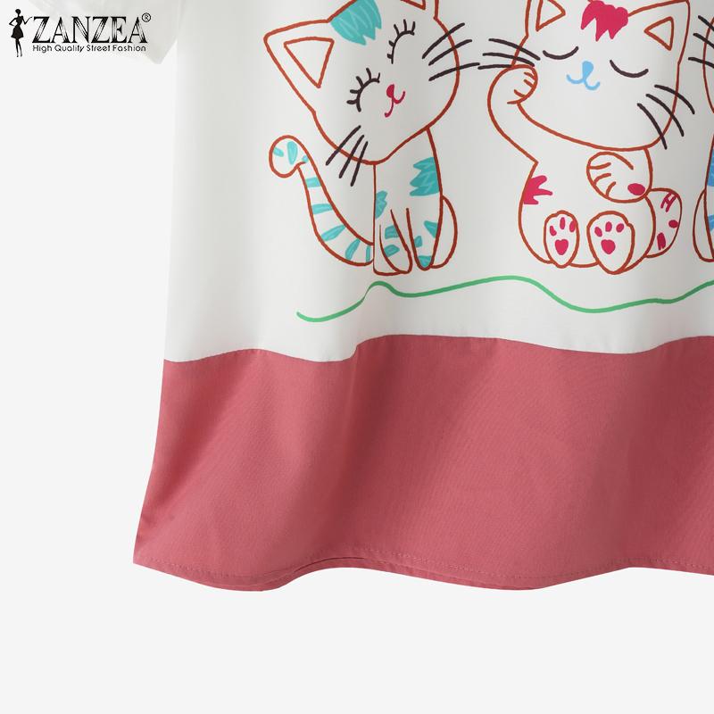 ZANZEA Women Casual Round Neck Summer Short Sleeve Print Blouse