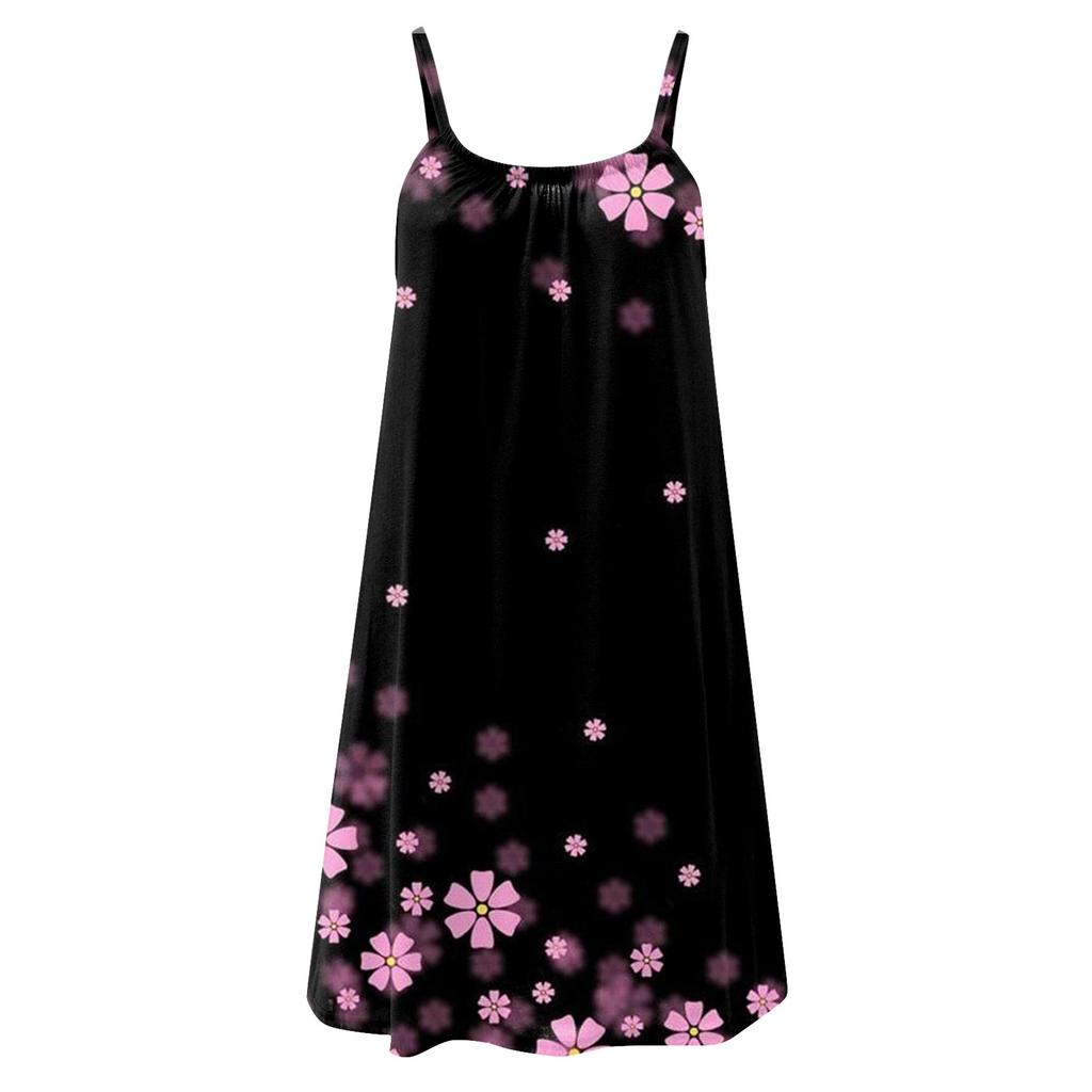 Damenkleid Ärmellos Rundhals Bedruckter Rock Strand Sonnenkleid