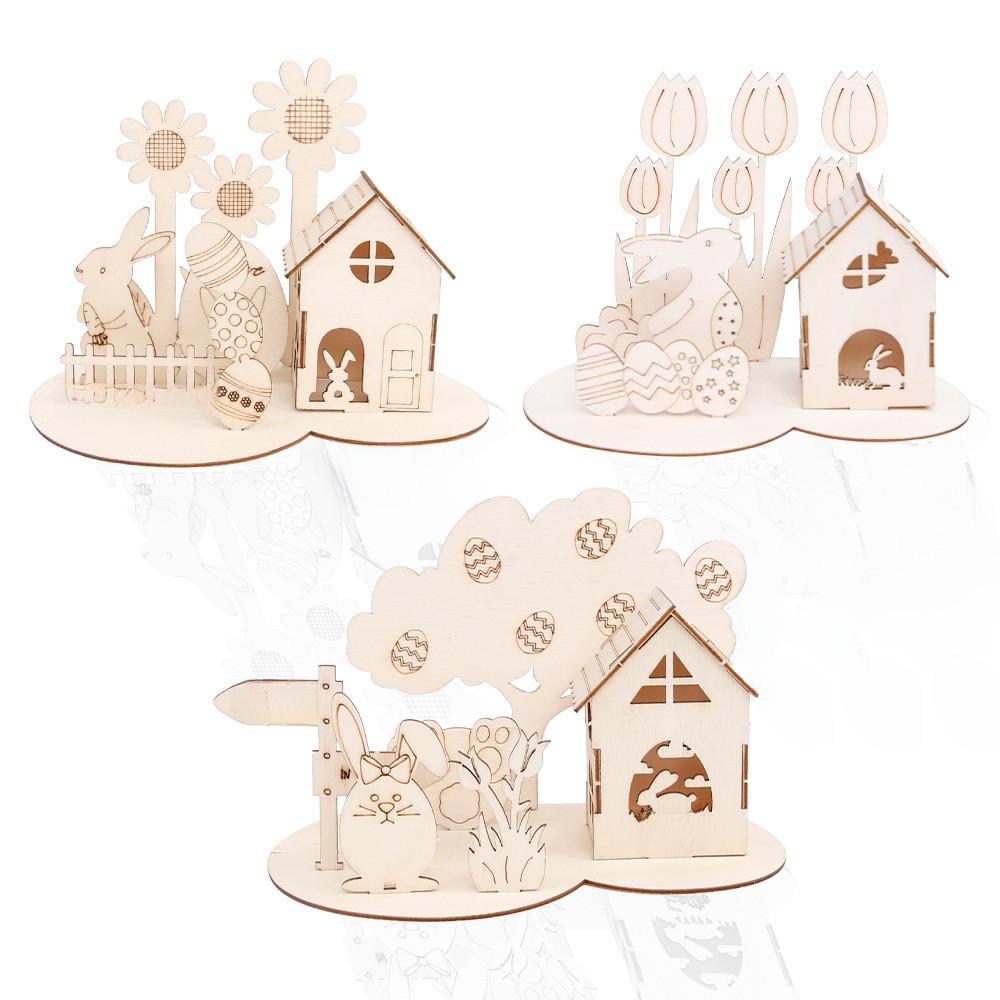 Handcrafted Easter Wooden Decorations Diy 3d Bunny And Colorful Eggs Festive Display