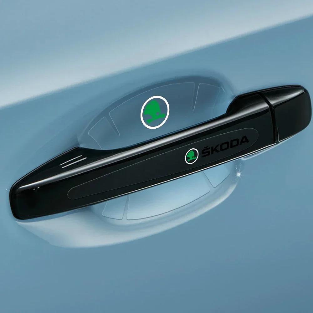 HLLQ9 Car Door Handle Scratches Protective Transparent Sticker For Skoda Kodiaq Fabia Kamiq Karoq Octavia 3 A5 A7 Rapid Scala Kami