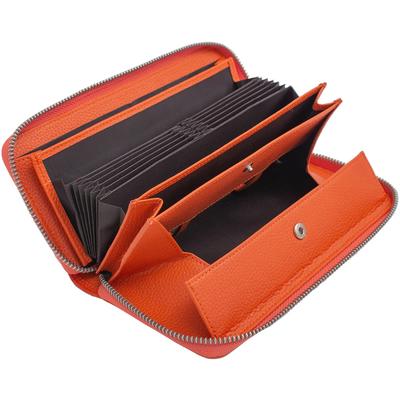 Portefeuille Long Accordéon Grande Capacité Cuir Véritable Style Garçon Trie Automatiquement les Reçus et les Pièces Portefeuille Multifonction avec Fente pour Pièces (Orange)
