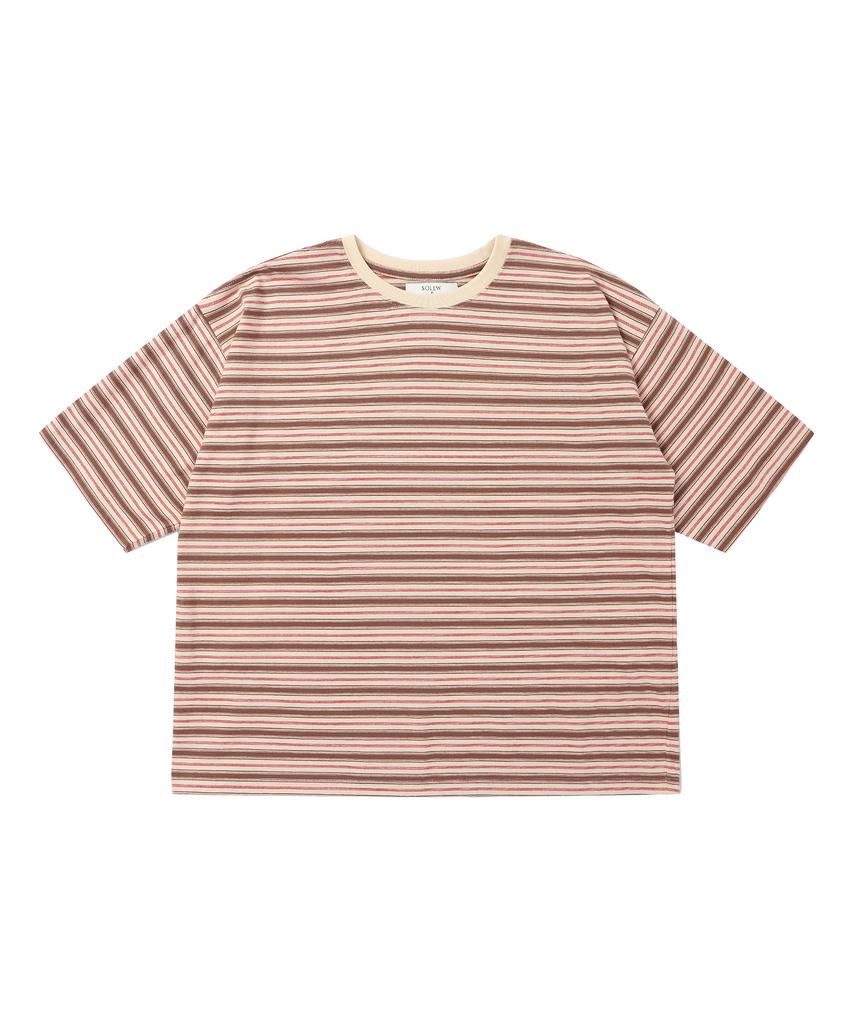 Soru Oversized Half Sleeve T-Shirt_Brown Stripe