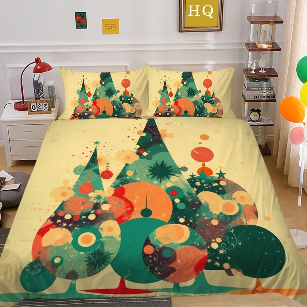 Christmas Digital Printing 3D Printing Polyester Pillowcase Quilt Cover Two Or Three-Piece Set