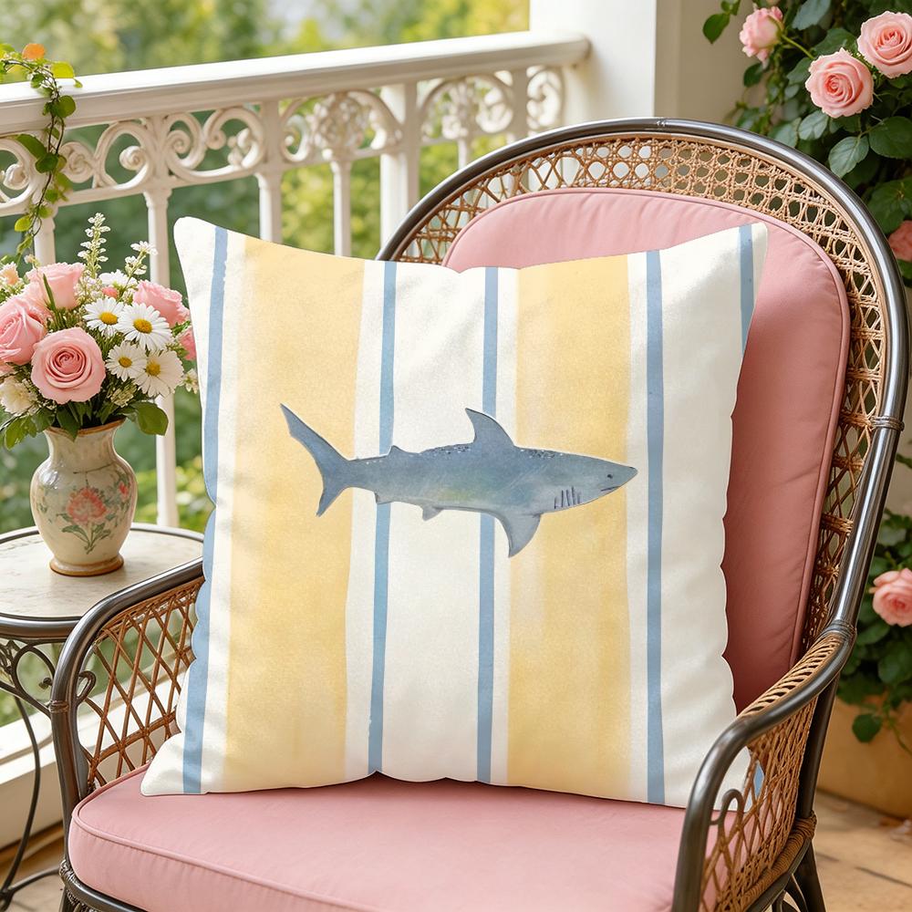 Ocean Life Theme Striped Cushion Cover Soft Plush Throw Pillow Cover DoubleSided Cushion Case Sofa Bedroom Home Decor