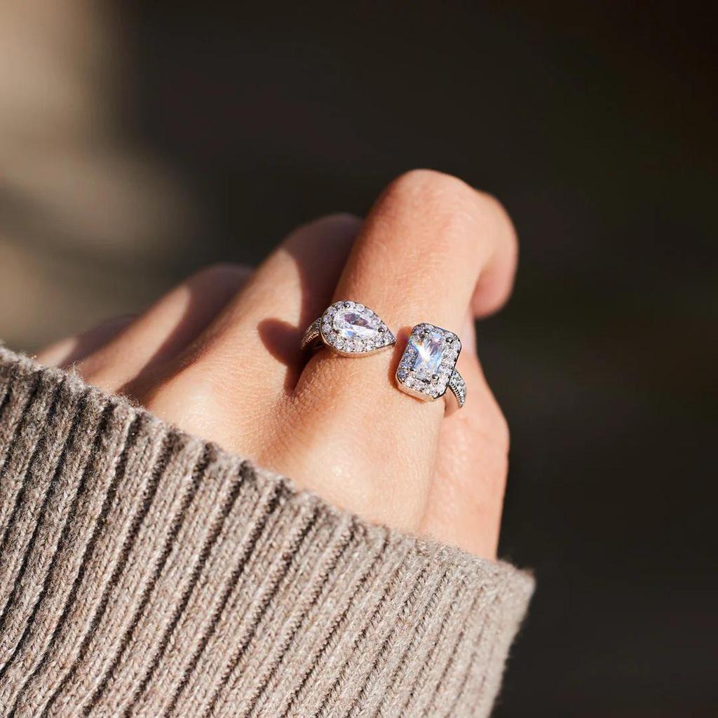 S925 Sterling Silver Water Drop Sugar Diamond Ring with Zircon, Women's European & American High-End Fashion Index Finger Jewelry