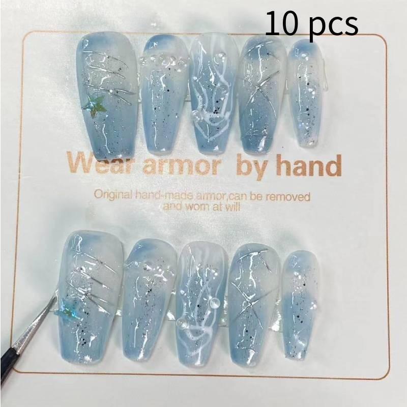 

Синий Ручной работы Градиент Носимый Накладной Ноготь Галогенно Окрашенный Ледяной Прозрачный Белый L