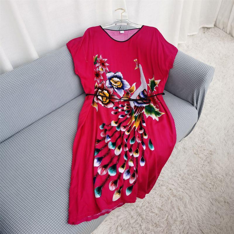 Multi-Color Silk Cotton Dress Home Wear Shoelace round Collar Skirt Special Treatment Rayon Nightdress for Women
