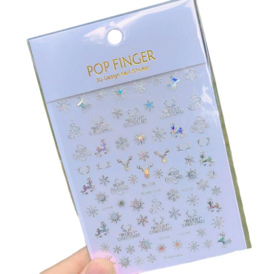 

1 лист самоклеящихся наклеек с высокой липкостью и защитой от выцветания, 3D-наклейки для ногтей с рождественской тематикой, маникюр для дизайна ногтей Q