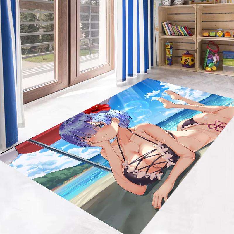 Anime R-ReZero R-Rem Pattern Carpet for Bedroom Decor Non-slip Home Living Room Sofa Area Rug Hallway Bathroom Kitchen Floor Mat