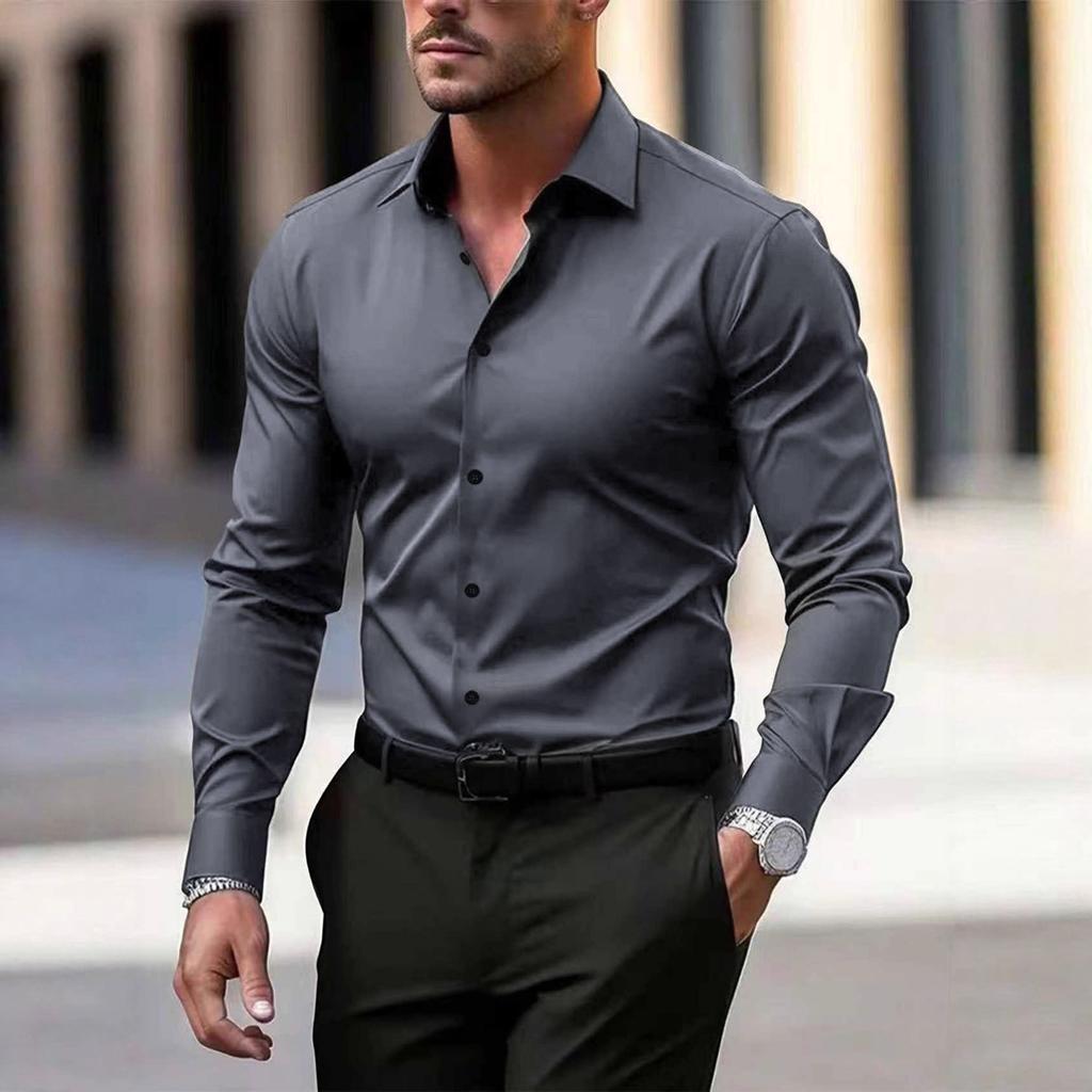 Lente Herfst Nieuwe Casual Heren Lange Mouw Zakelijke Overhemden Los Effen Kleur Modieus Comfortabel Veelzijdig Slim Fit Professionele Overhemden